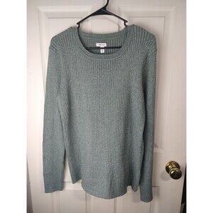 Nine West Sweater Womens XXL Gray Glitter Crew Neck Knit Long Sleeve Office/Part